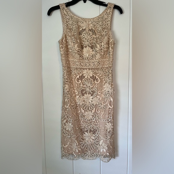 Sue Wong lace beaded beige/gold formal dress